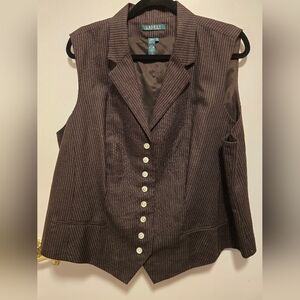 Lauren Ralph Lauren Dark Brown Pinstripe Button Down Vest